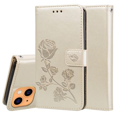 Peňaženkové kožené puzdro ROSE na iPhone 13 - Zlatá