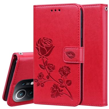 Peňaženkové kožené puzdro ROSES na Xiaomi Mi 11 Lite - Červená