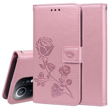 Peňaženkové kožené puzdro ROSES na Xiaomi Mi 11 Lite - Ružovo zlatá