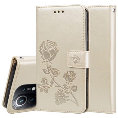 Peňaženkové kožené puzdro ROSES na Xiaomi Mi 11 Lite - Zlatá