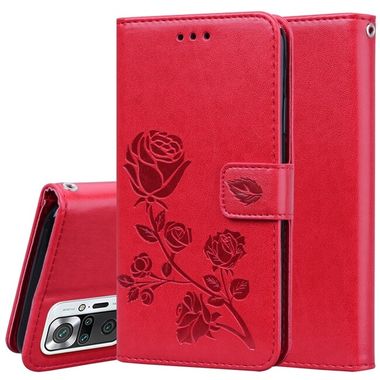 Peňaženkové kožené puzdro ROSE na Xiaomi Redmi Note 10 Pro - Červená