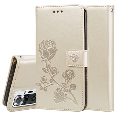 Peňaženkové kožené puzdro ROSE na Xiaomi Redmi Note 10 Pro - Zlatá