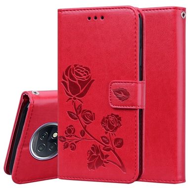 Peňaženkové kožené puzdro ROSE na Xiaomi Redmi Note 9T - Červená