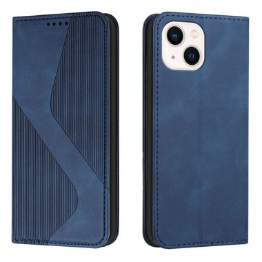 Peňaženkové kožené puzdro S-TYPE na iPhone 14 - Modrá