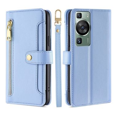Peňaženkové kožené puzdro Sheep Texture Cross-body na Huawei P60 Pro - Modrá