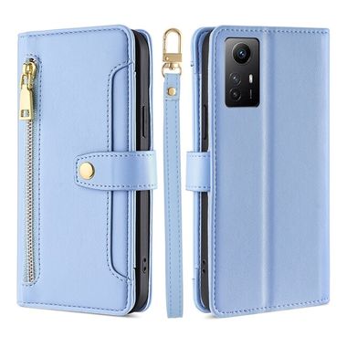 Peňaženkové kožené puzdro Sheep Texture na Xiaomi Redmi Note 12S - Modrá