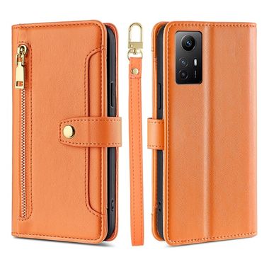 Peňaženkové kožené puzdro Sheep Texture na Xiaomi Redmi Note 12S - Oranžová