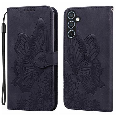 Peňaženkové kožené puzdro Skin Feel Butterflies na Galaxy A55 5G - Čierna