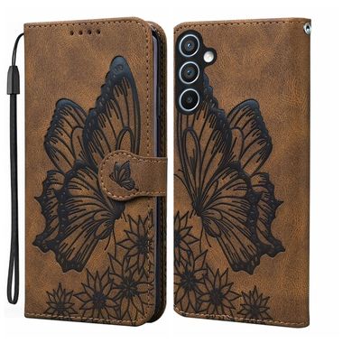 Peňaženkové kožené puzdro Skin Feel Butterflies na Galaxy A55 5G - Hnedá