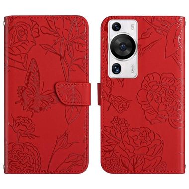 Peňaženkové kožené puzdro Skin Feel Butterfly na Huawei P60 Pro - Červená