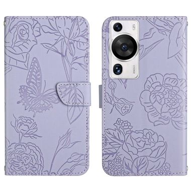 Peňaženkové kožené puzdro Skin Feel Butterfly na Huawei P60 Pro - Fialová