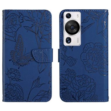 Peňaženkové kožené puzdro Skin Feel Butterfly na Huawei P60 Pro - Modrá