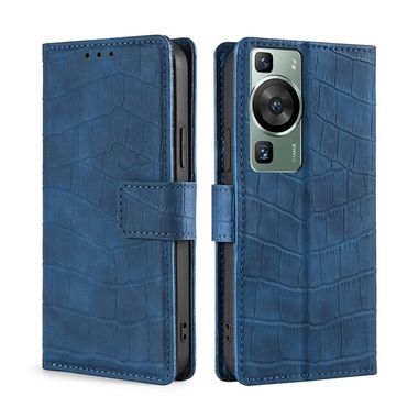 Peňaženkové kožené puzdro Skin Feel Crocodile na Huawei P60 Pro - Modrá