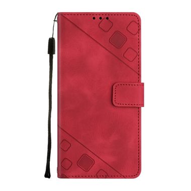 Peňaženkové kožené puzdro Skin-feel Embossed Line na Moto E32 - Červená