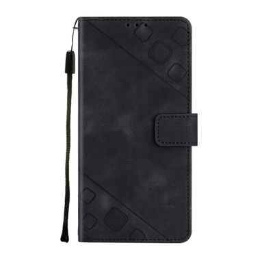 Peňaženkové kožené puzdro Skin-feel Embossed na Galaxy A35 5G - Čierna