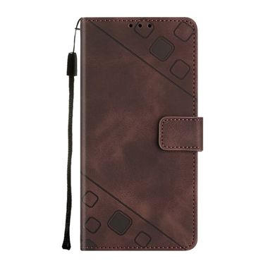 Peňaženkové kožené puzdro Skin-feel Embossed na Galaxy A35 5G - Hnedá