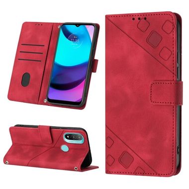 Peňaženkové kožené puzdro Skin Feel Embossed na Motorola Moto E20 / E30 / E40 - Červená