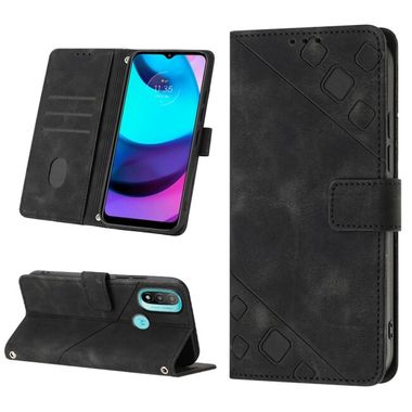 Peňaženkové kožené puzdro Skin Feel Embossed na Motorola Moto E20 / E30 / E40 - Čierna