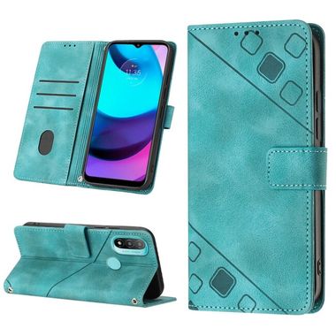 Peňaženkové kožené puzdro Skin Feel Embossed na Motorola Moto E20 / E30 / E40 - Zelená