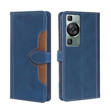 Peňaženkové kožené puzdro Skin Feel Magnetic Buckle na Huawei P60 Pro - Modrá
