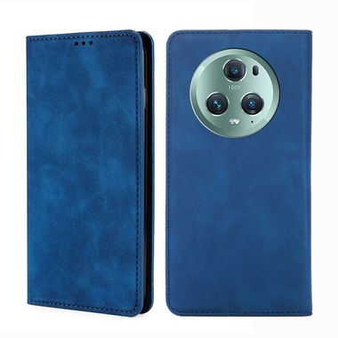 Peňaženkové kožené puzdro Skin feel na Honor Magic5 Pro - Modrá