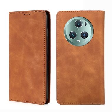 Peňaženkové kožené puzdro Skin feel na Honor Magic5 Pro - Svetlo hnedá