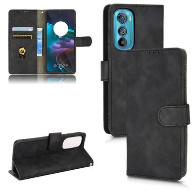 Peňaženkové kožené puzdro Skin feel na Motorola Edge 30 - Čierna