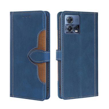 Peňaženkové kožené puzdro Skin Feel na Motorola Edge 30 Fusion - Modrá