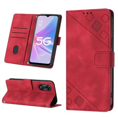 Peňaženkové kožené puzdro Skin-feel na Oppo A58 5G - Červená