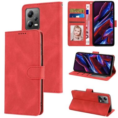 Peňaženkové kožené puzdro SKIN-FEEL na Xiaomi Redmi Note 12 5G – Červená