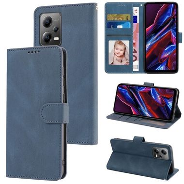 Peňaženkové kožené puzdro SKIN-FEEL na Xiaomi Redmi Note 12 5G – Modrá