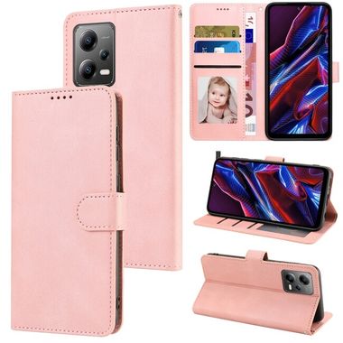 Peňaženkové kožené puzdro SKIN-FEEL na Xiaomi Redmi Note 12 5G – Ružová