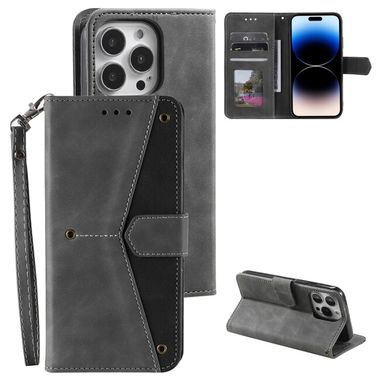 Peňaženkové kožené puzdro SKIN na iPhone 14 Pro Max - Šedá