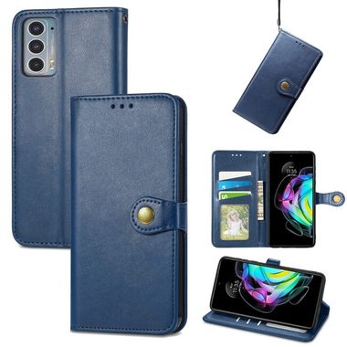 Peňaženkové kožené puzdro Solid Color na Motorola Edge 20 - Modrá