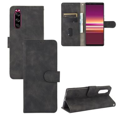 Peňaženkové kožené puzdro SKIN-FEEL na Sony Xperia 5 - Čierna