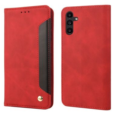 Peňaženkové kožené puzdro Splicing na Samsung Galaxy A25 5G - Červená