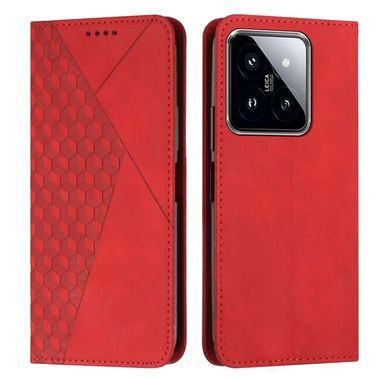 Peňaženkové kožené puzdro Splicing na Xiaomi 14 - Červená