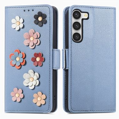 Peňaženkové kožené puzdro STEREOSCOPIC na Samsung Galaxy S23 5G – Modrá