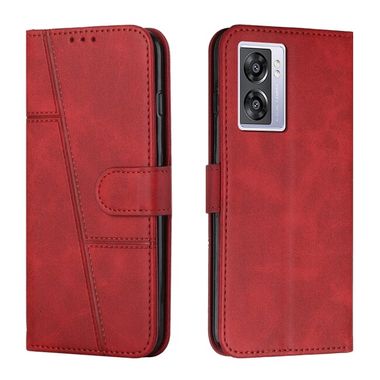 Peňaženkové kožené puzdro Stitching Calf Texture na Oppo A57 / A57s - Červená