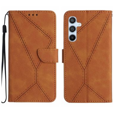 Peňaženkové kožené puzdro Stitching Embossed na Galaxy A55 5G - Hnedá