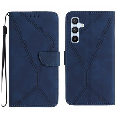 Peňaženkové kožené puzdro Stitching Embossed na Galaxy A55 5G - Modrá