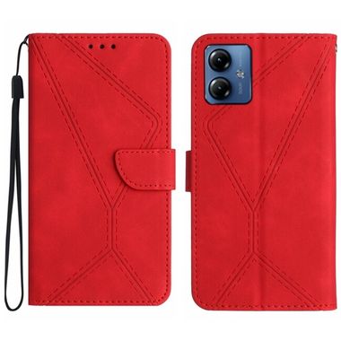 Peňaženkové kožené puzdro Stitching Embossed na Motorola G14 - Červená