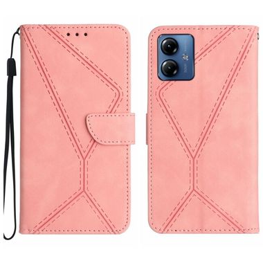 Peňaženkové kožené puzdro Stitching Embossed na Motorola G14 - Ružová