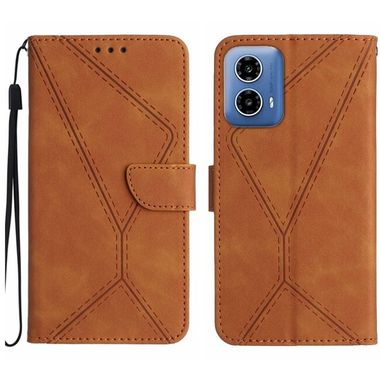 Peňaženkové kožené puzdro Stitching Embossed na Motorola Moto G04/ G24 - Hnedá