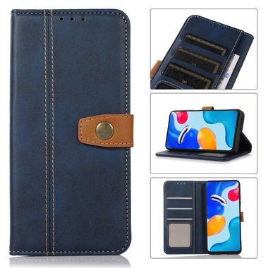 Peňaženkové kožené puzdro Stitching na Honor 90 Lite - Modrá