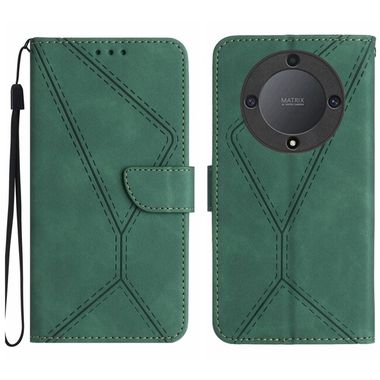 Peňaženkové kožené puzdro Stitching na Honor Magic5 Lite - Zelená