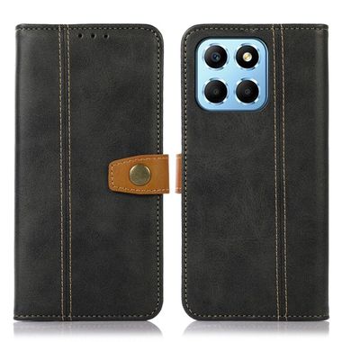 Peňaženkové kožené puzdro Stitching na Honor X8 5G/X6 - Čierna