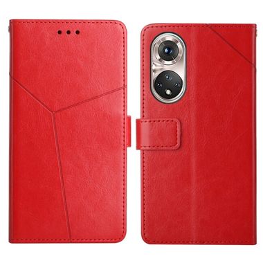Peňaženkové kožené puzdro STITCHING na Huawei P50 Pro – Červená