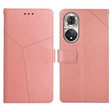 Peňaženkové kožené puzdro STITCHING na Huawei P50 Pro – Ružovozlatá