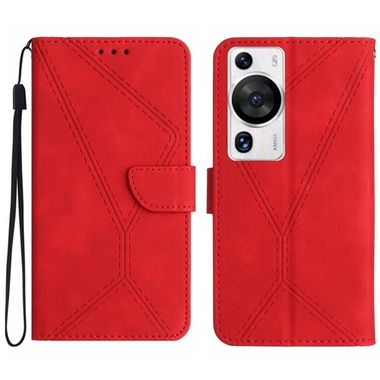Peňaženkové kožené puzdro Stitching na Huawei P60 Pro – Červená
